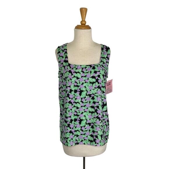 Key West Tops - Key West Hand Print Fashions L Tank Top Violets Floral Purple Hawaii NWT VTG